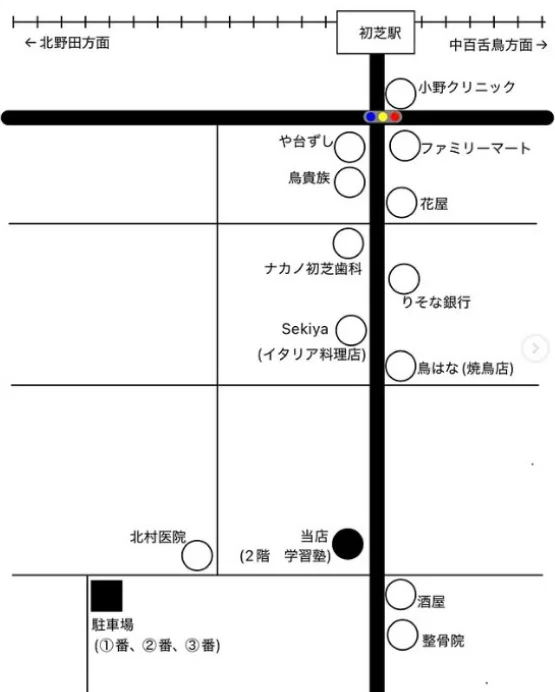 初芝駅から hair make Soel までの案内図